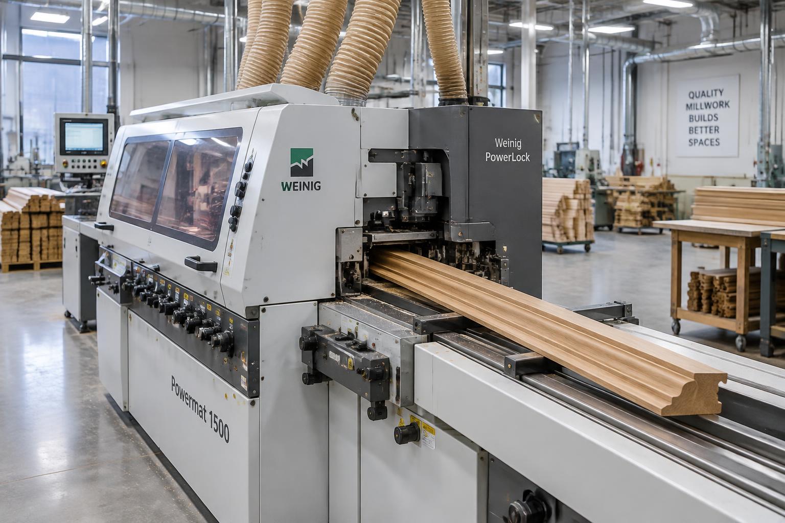 Moulder running a length of oak trim in the Vertex shop